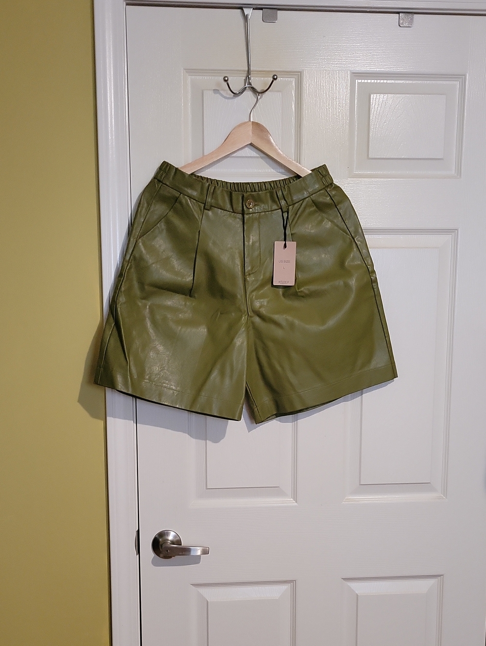 High-Rise Olive Green Faux Leather Bermuda Shorts